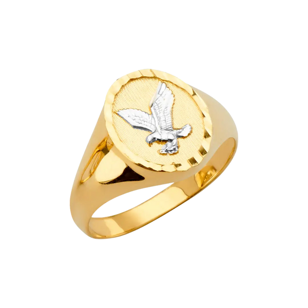 Round Men's Ring with Eagle - 14k Two Tone Gold