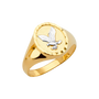 Round Men's Ring with Eagle - 14k Two Tone Gold