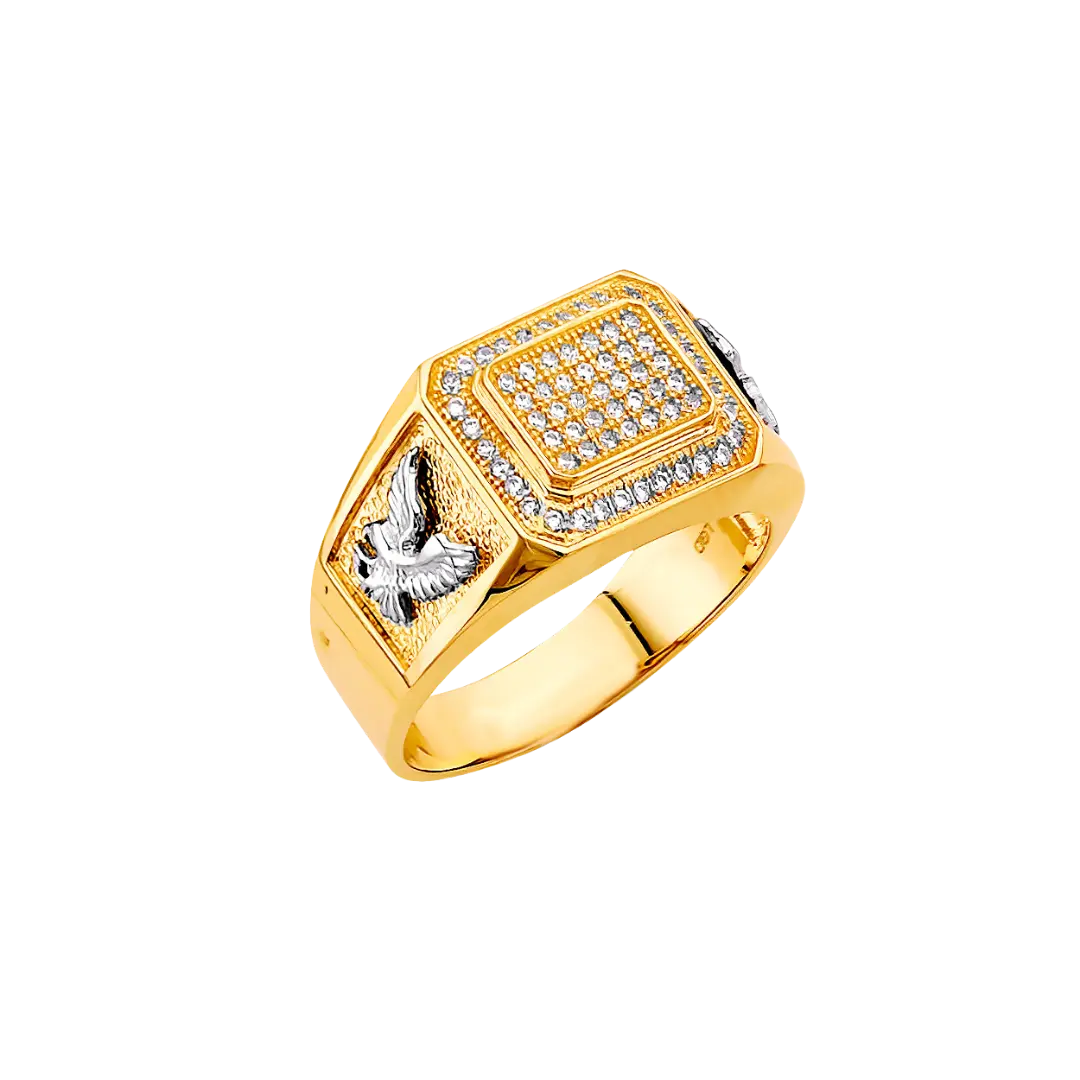 Men's Signet with CZ Ring - 14k Two Tone Gold