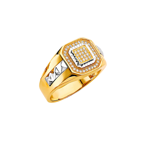 Men's Signet with CZ Ring - 14k Two Tone Gold