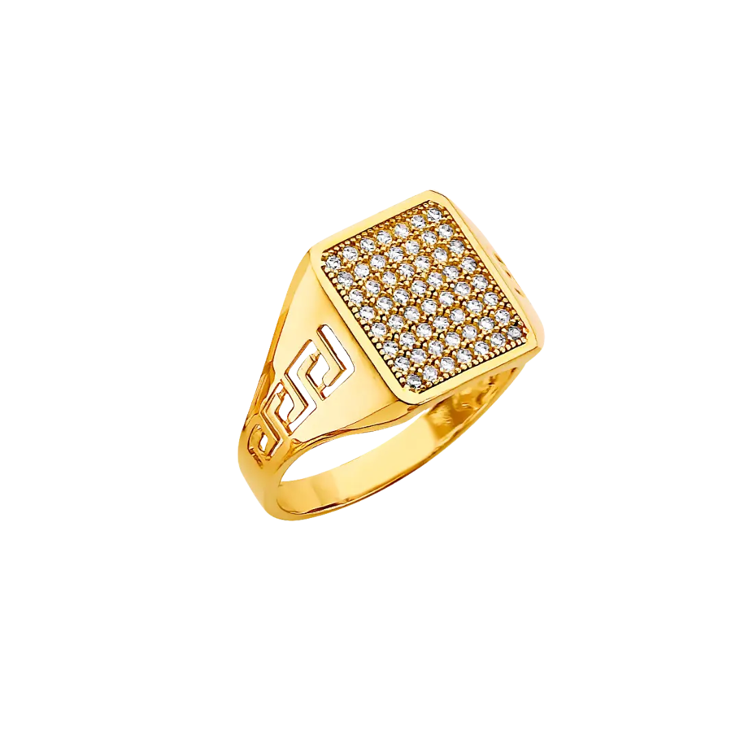 Men's Signet with CZ Ring - 14k Yellow Gold