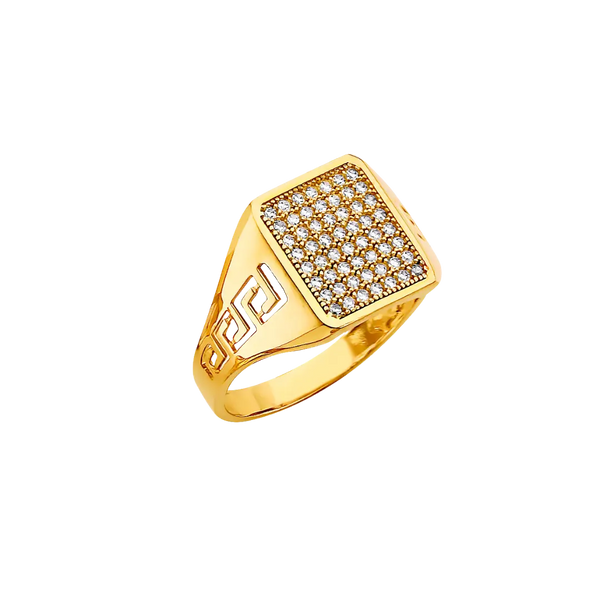 Men's Signet with CZ Ring - 14k Yellow Gold