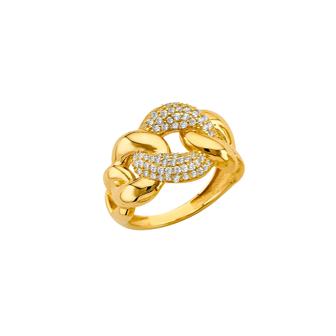 CZ Link Style Ring - 14k Yellow Gold