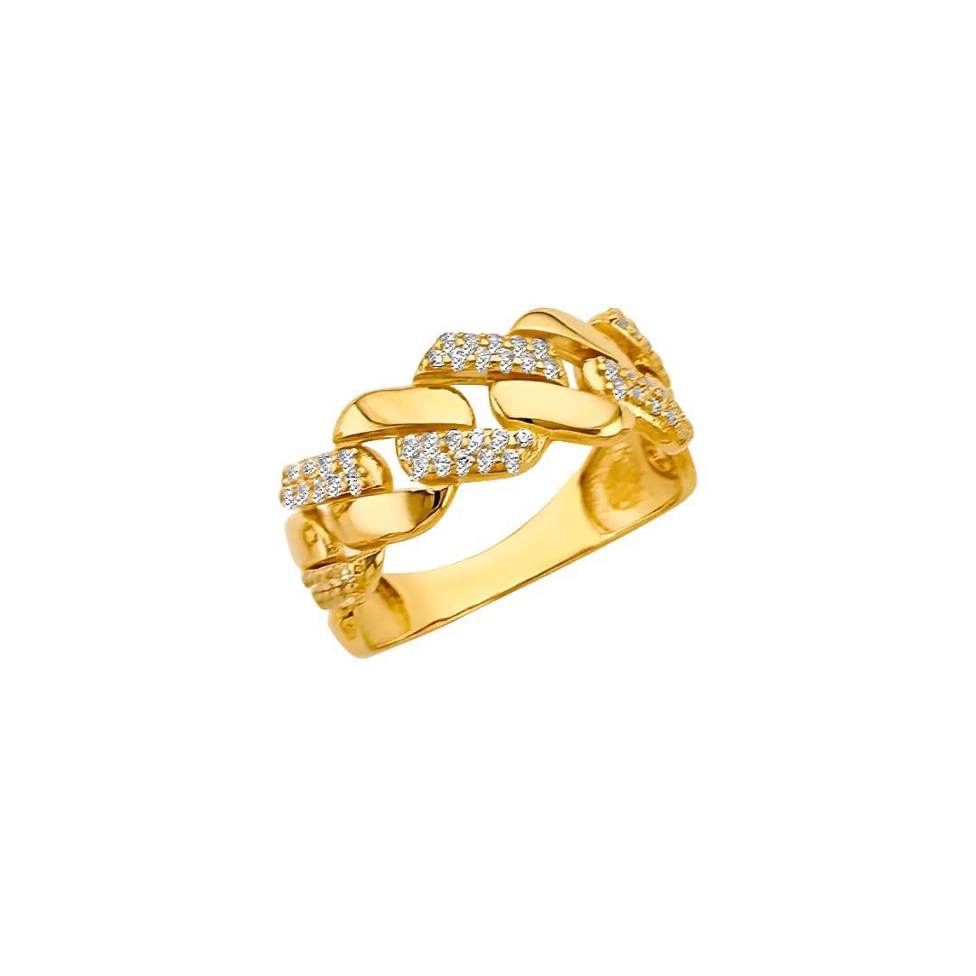 CZ Link Style Ring - 14k Yellow Gold