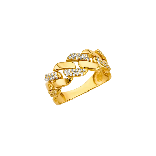 CZ Link Style Ring - 14k Yellow Gold