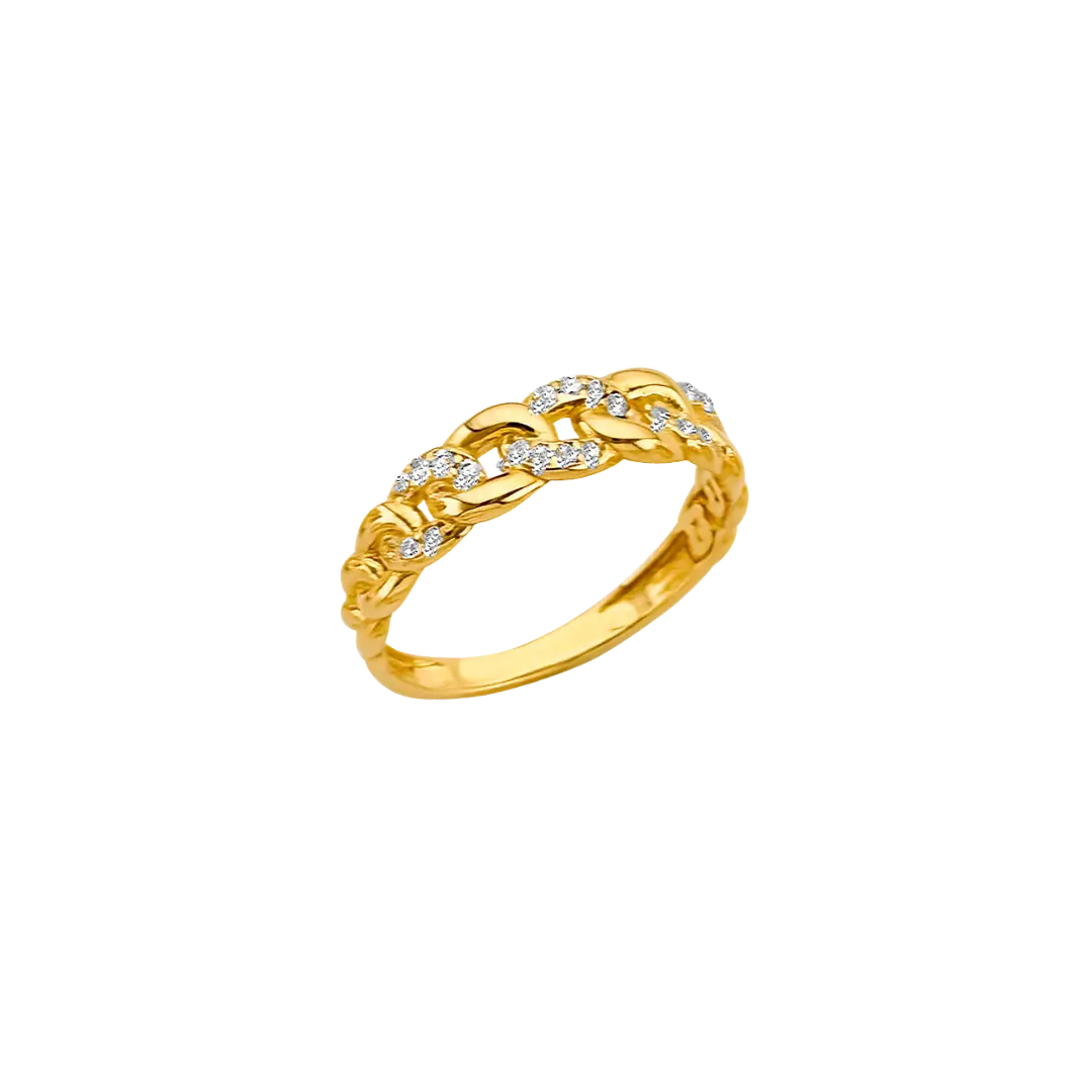 CZ Link Style Ring - 14k Yellow Gold