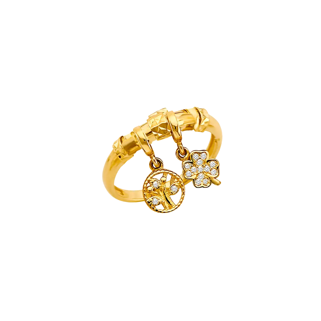 Hanging CZ Charm Ring - 14k Yellow Gold