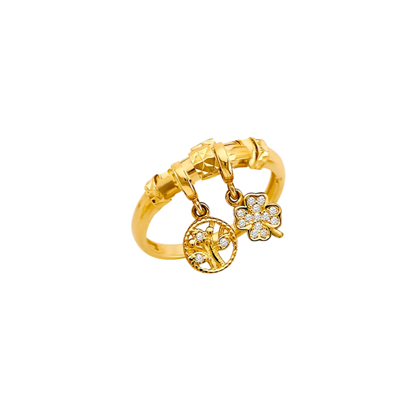 Hanging CZ Charm Ring - 14k Yellow Gold