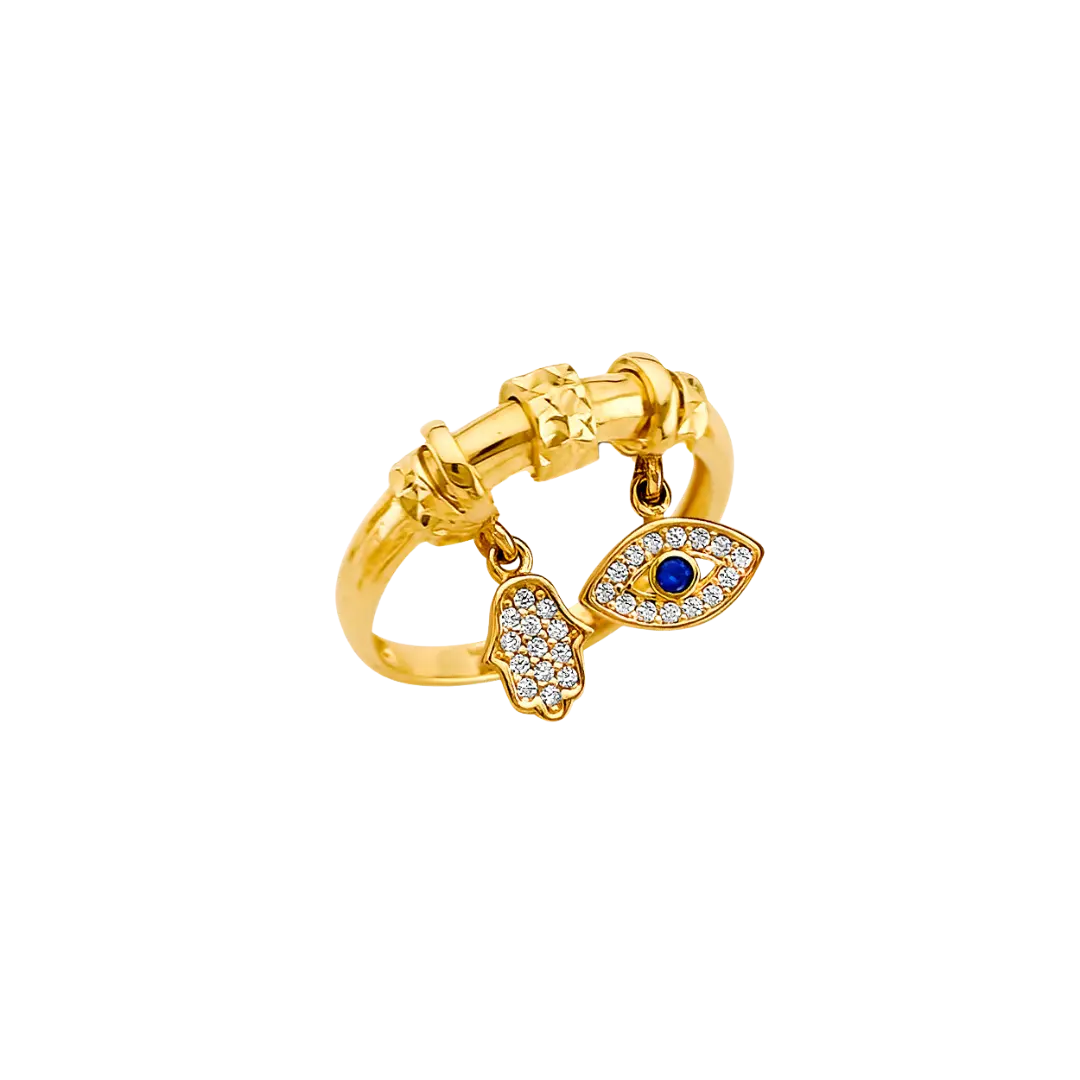 Hanging CZ Charm Ring - 14k Yellow Gold