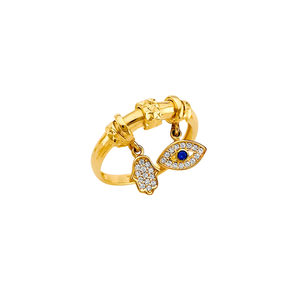 Hanging CZ Charm Ring - 14k Yellow Gold