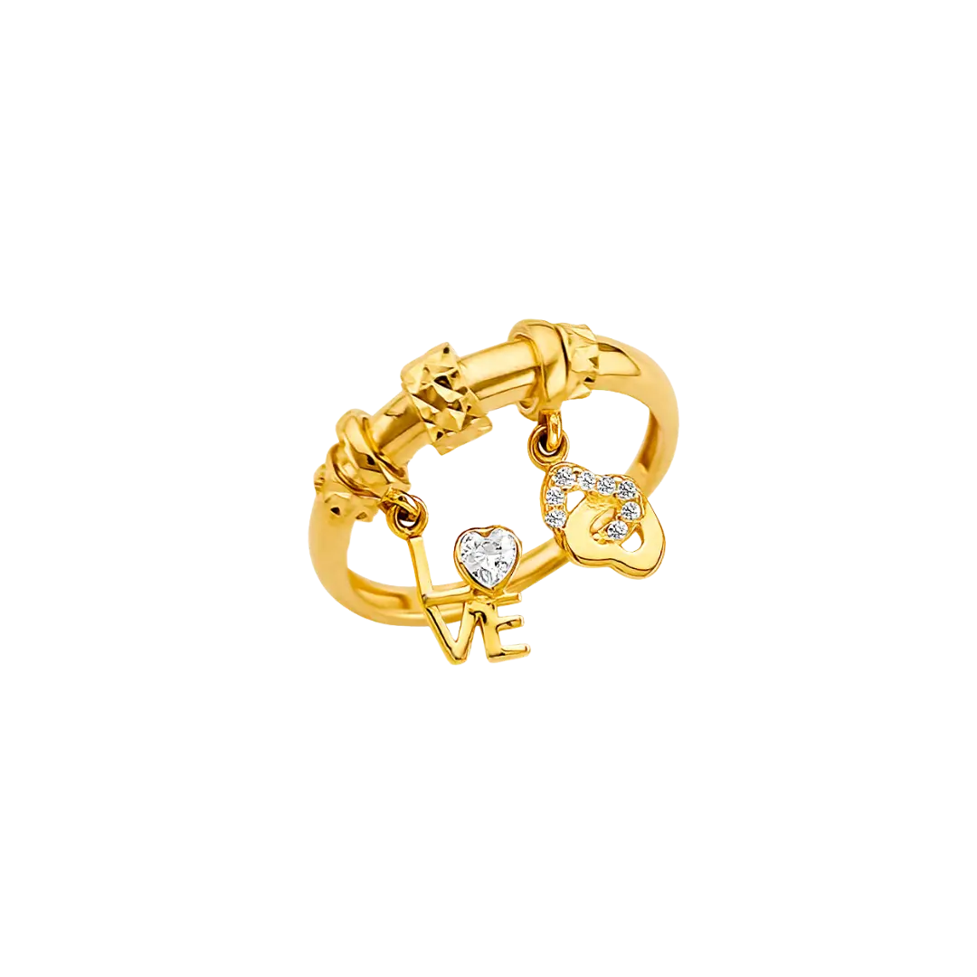 Hanging CZ Charm Ring - 14k Yellow Gold