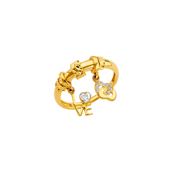 Hanging CZ Charm Ring - 14k Yellow Gold