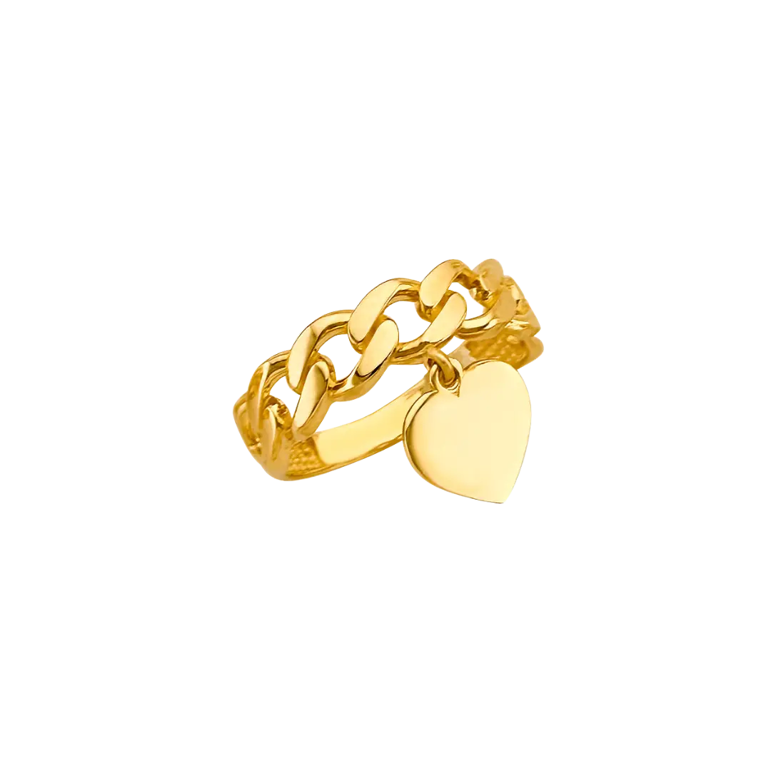 Hanging Heart Link Style Ring - 14k Yellow Gold