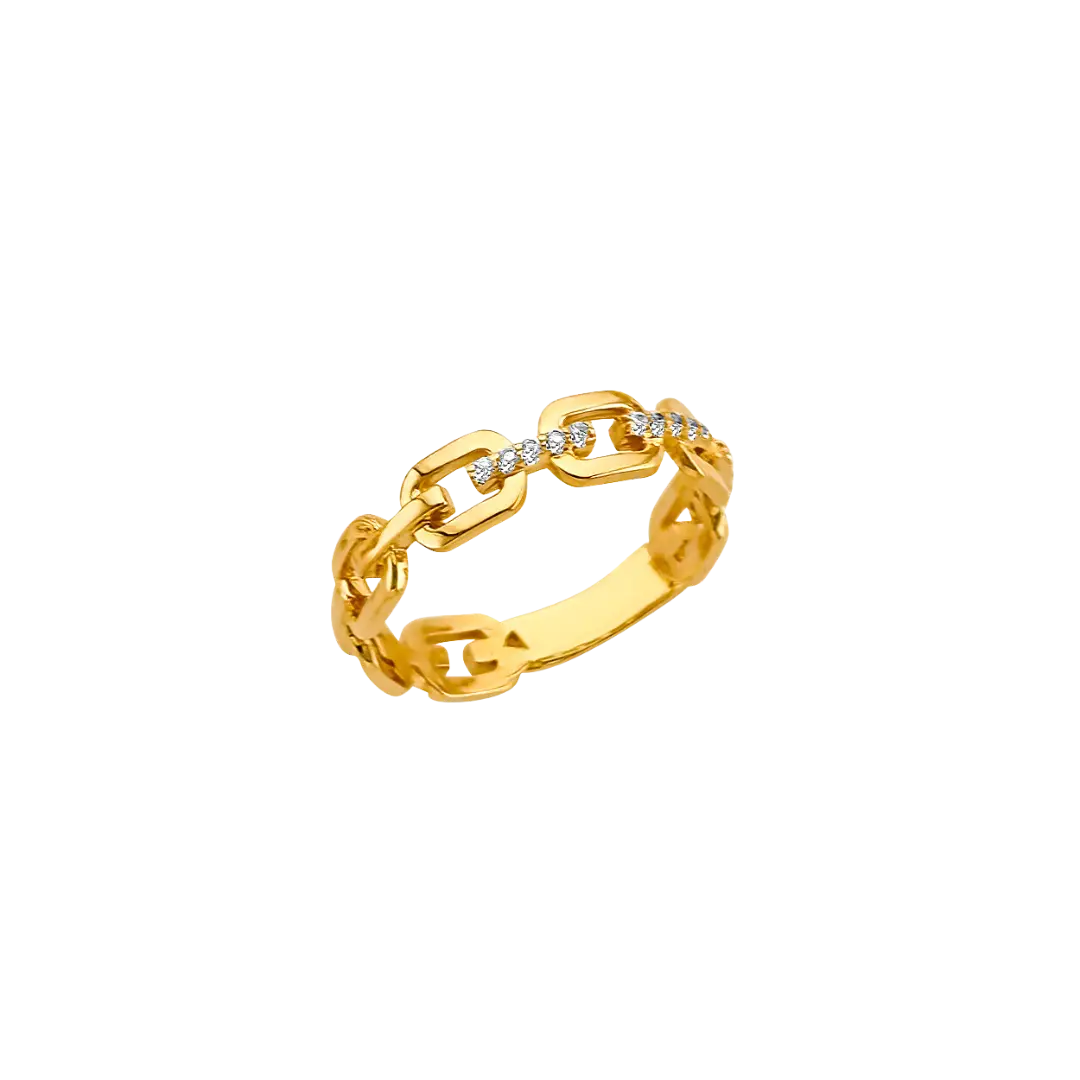 CZ Link Style Ring - 14k Yellow Gold