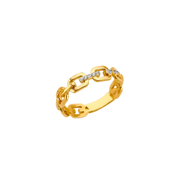 CZ Link Style Ring - 14k Yellow Gold