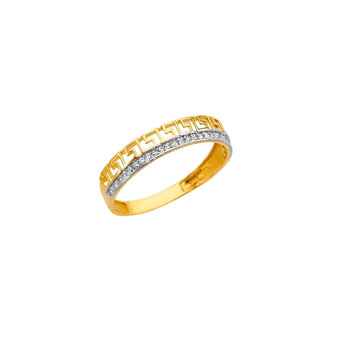 Greek Design with CZ Ring - 14k Yellow Gold