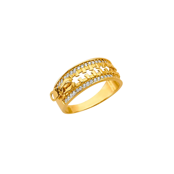 Zipper Design with CZ Ring - 14k Yellow Gold