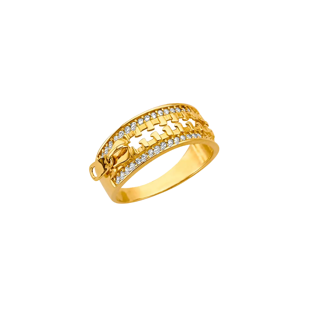 Zipper Design with CZ Ring - 14k Yellow Gold