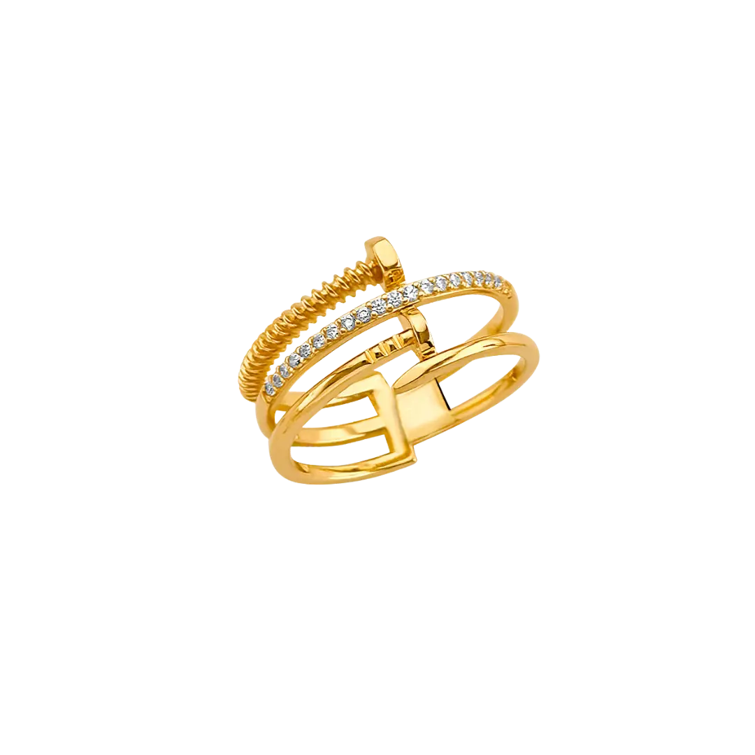 Nail CZ Ring - 14k Yellow Gold