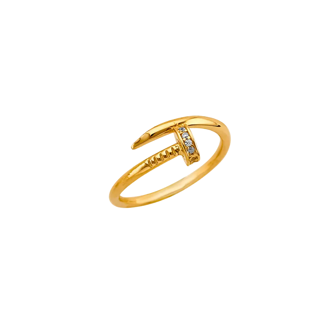 Nail CZ Ring - 14k Yellow Gold