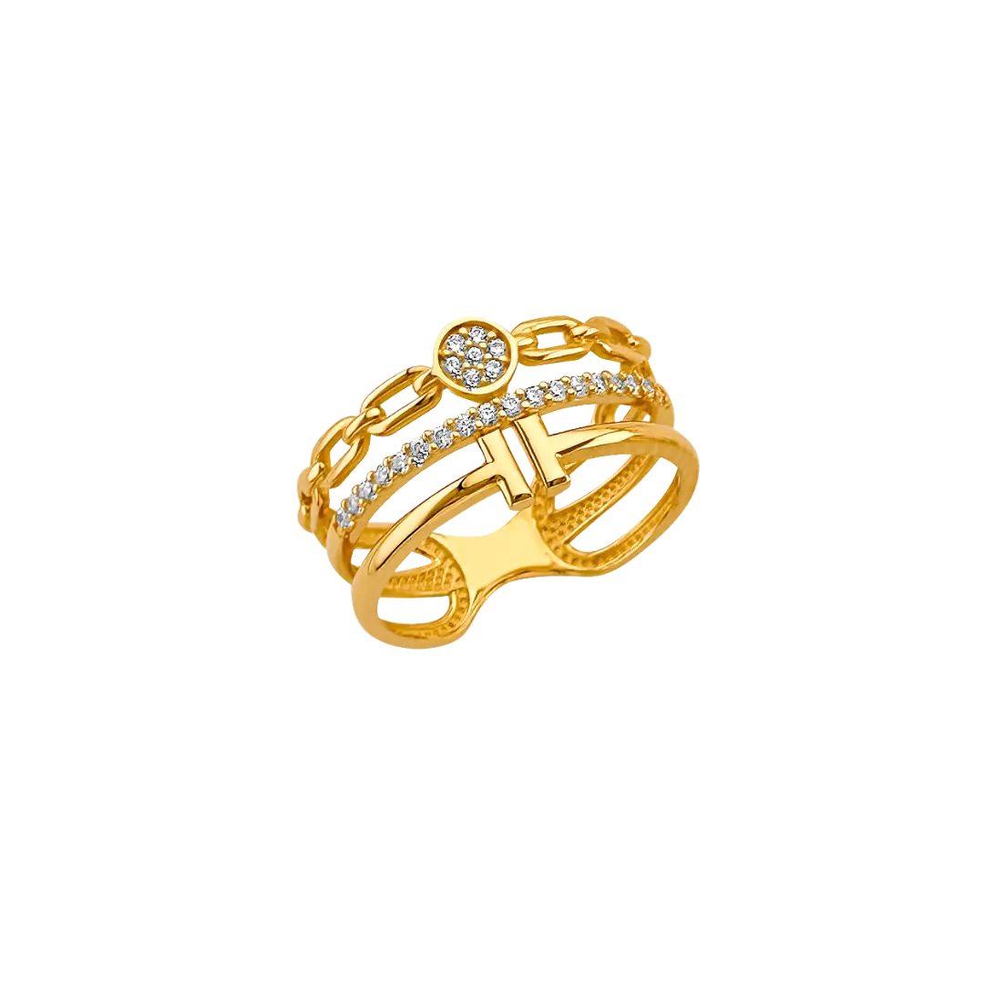 3 Line Fancy CZ Ring - 14k Yellow Gold