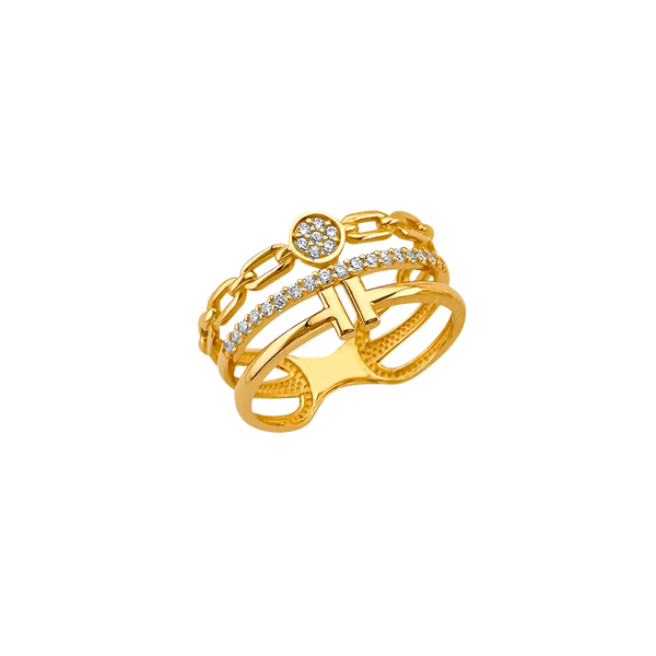 3 Line Fancy CZ Ring - 14k Yellow Gold