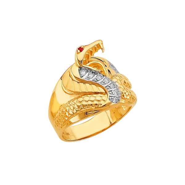 Snake with CZ Men's Ring - 14k Two Tone Gold