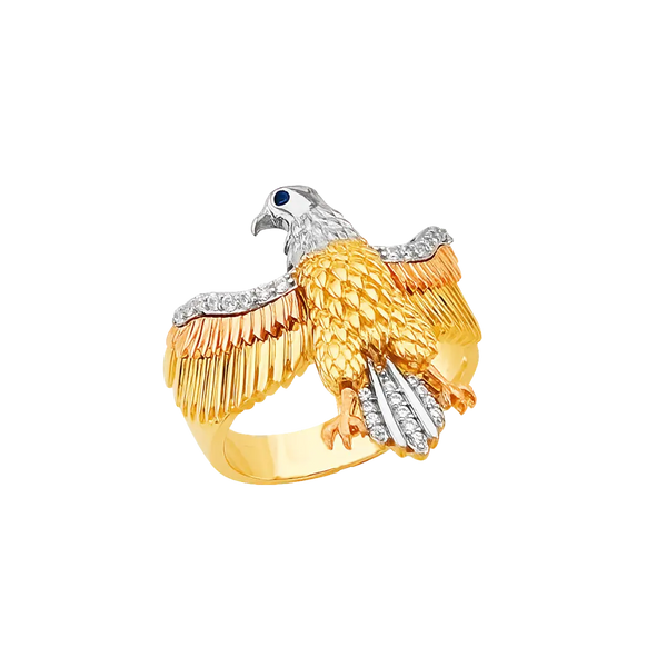 Eagle with CZ Men's Ring - 14k Tri Color Gold