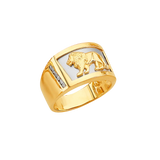 Lion with CZ Men's Ring - 14k Two Tone Gold