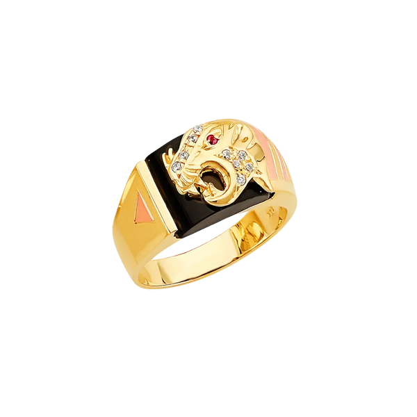 Panther with CZ Men's Ring - 14k Tri Color Gold