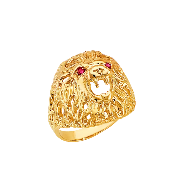 Lion with CZ Men's Ring - 14k Yellow Gold