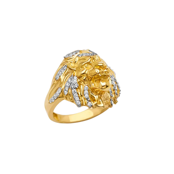 Lion with CZ Men's Ring - 14k Two Tone Gold