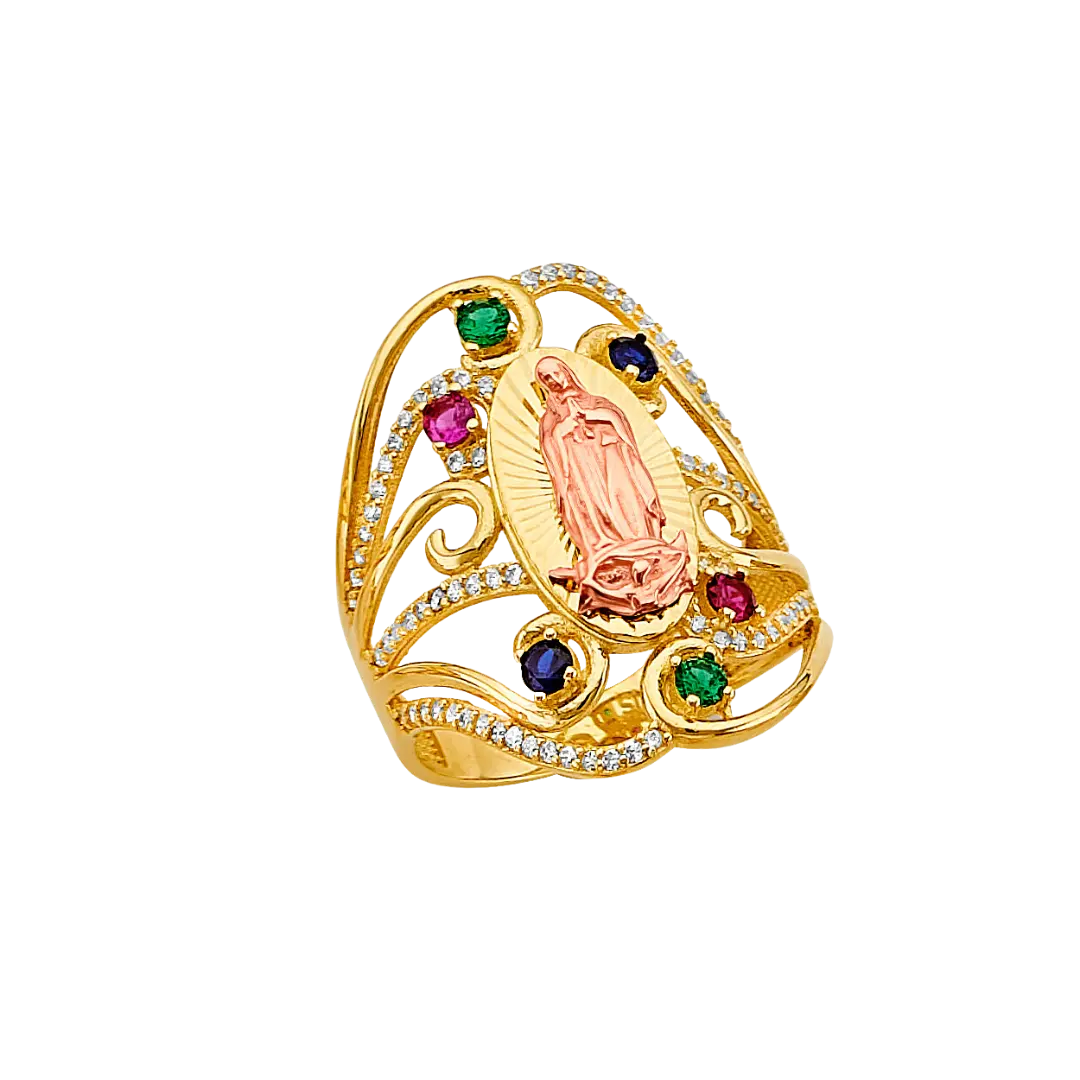 Guadalupe with Multi Color CZ Ring - 14k Two Tone Gold