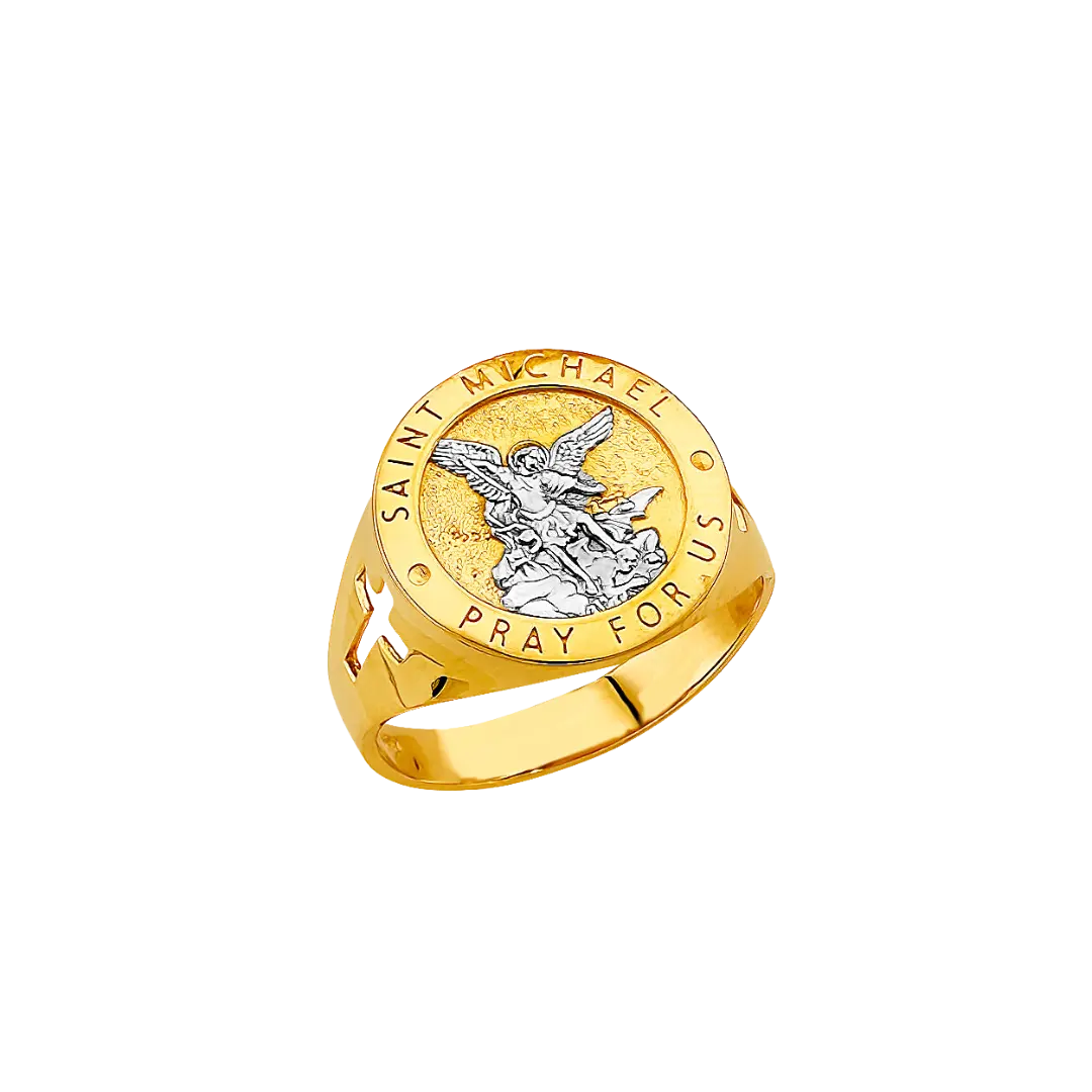 St. Michael Men's Ring - 14k Two Tone Gold