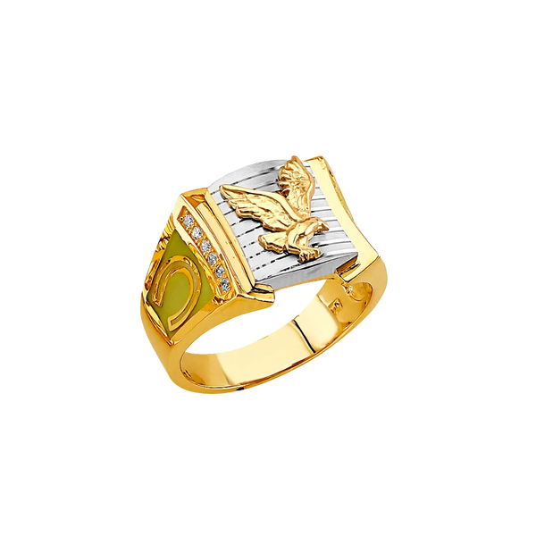 Men's Eagle with CZ Ring - 14k Two Tone Gold