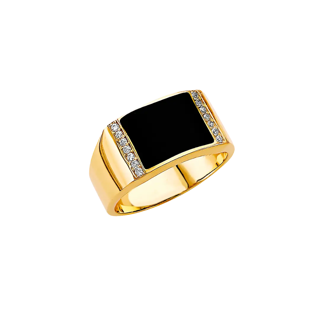 Onyx with CZ Men's Ring - 14k Yellow Gold