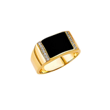 Onyx with CZ Men's Ring - 14k Yellow Gold