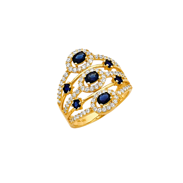 Multi Line Blue CZ Ring - 14k Yellow Gold