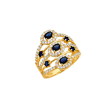 Multi Line Blue CZ Ring - 14k Yellow Gold