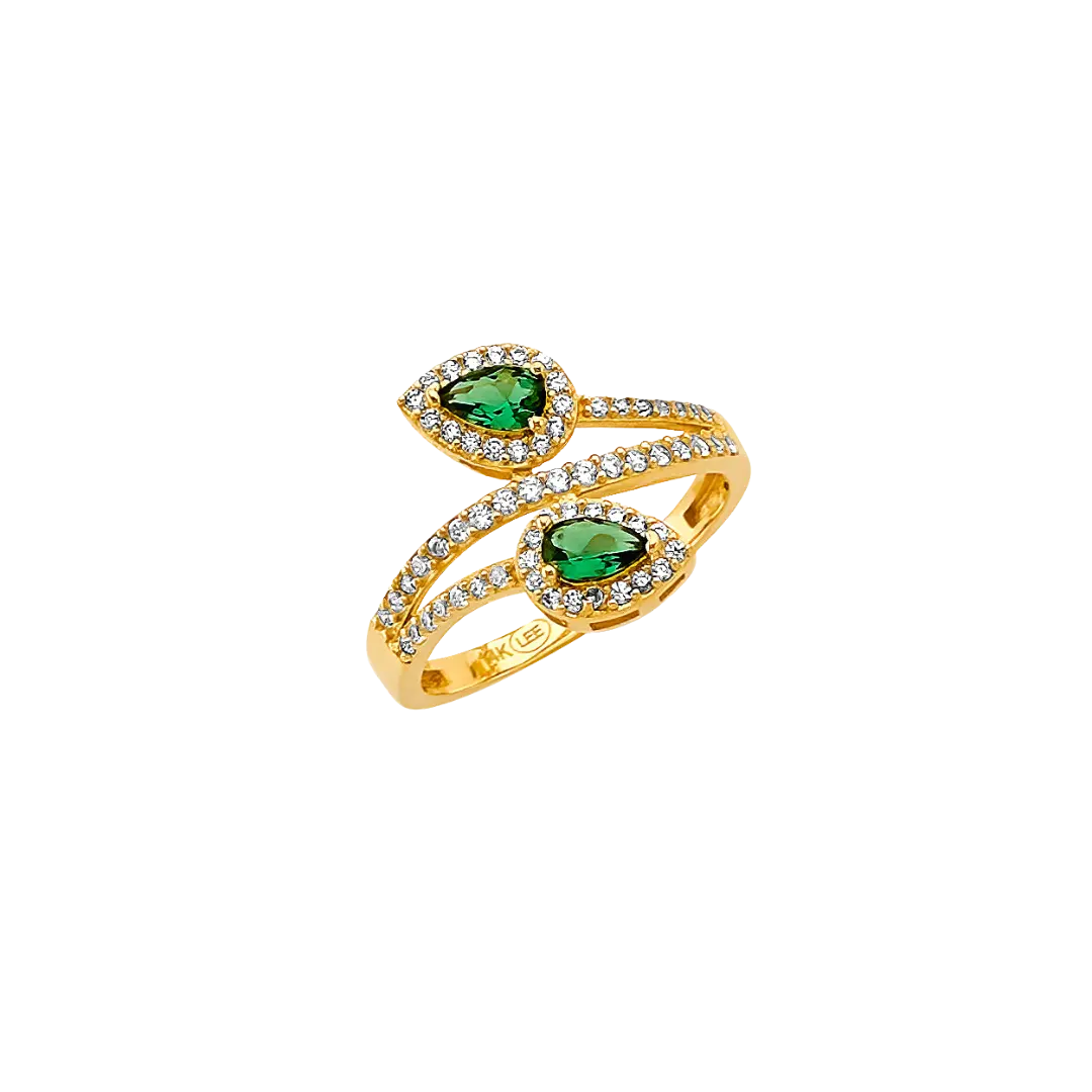 Leaf Green CZ Ring - 14k Yellow Gold