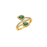 Leaf Green CZ Ring - 14k Yellow Gold