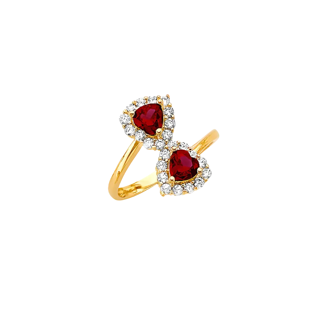 Heart Red CZ Ring - 14k Yellow Gold