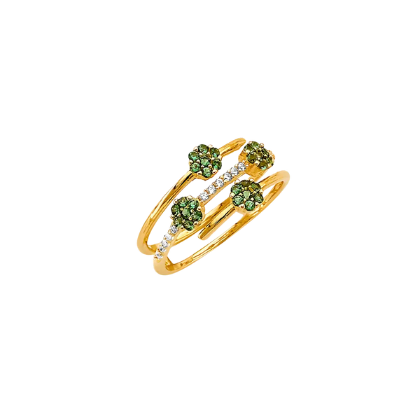 Flower Green CZ Ring - 14k Yellow Gold