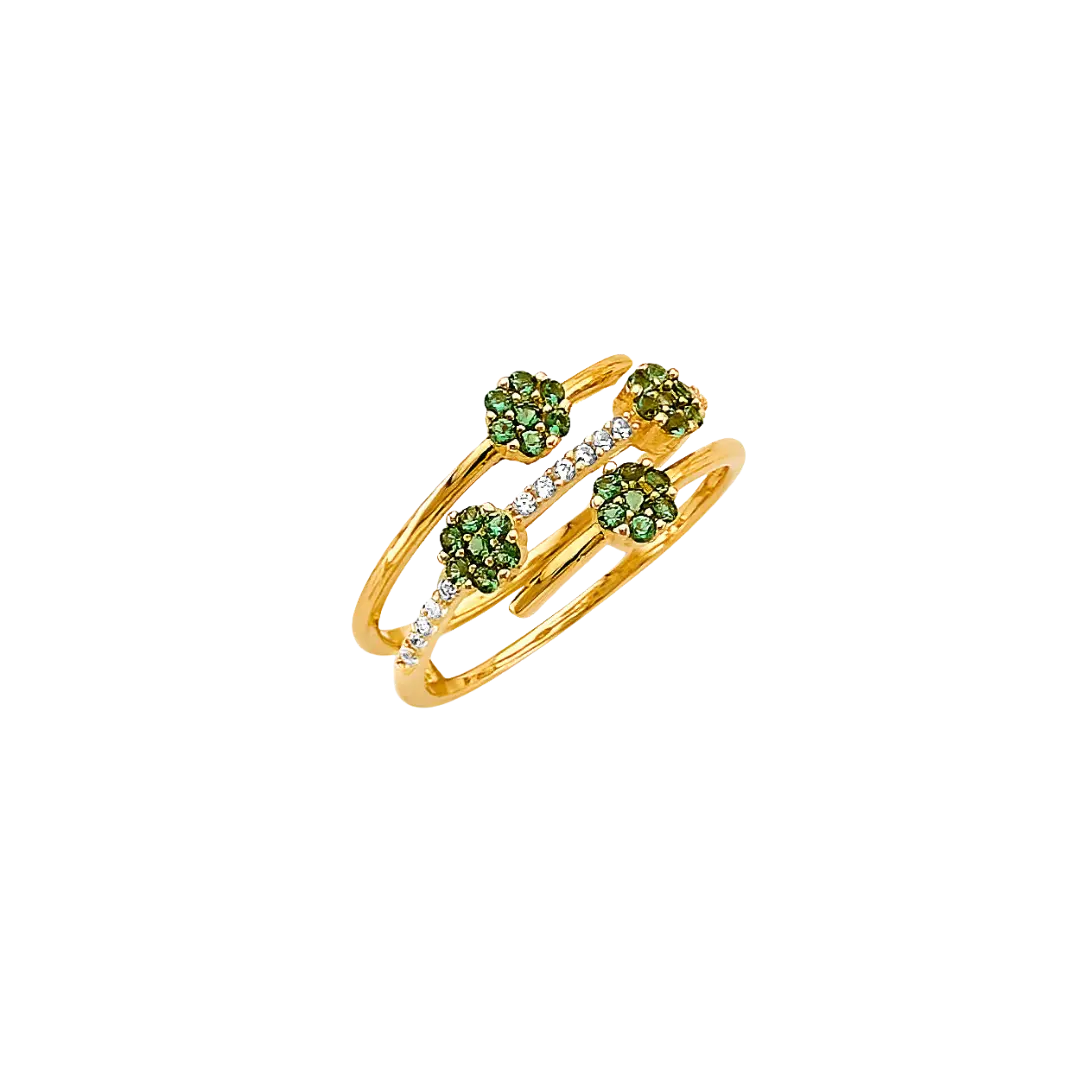 Flower Green CZ Ring - 14k Yellow Gold