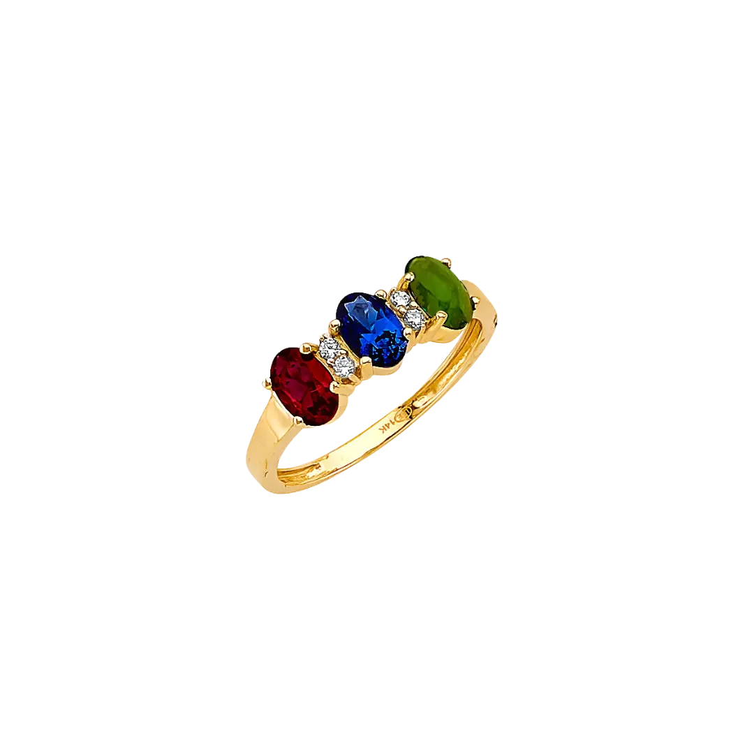 3 Stone Color CZ Ring - 14k Yellow Gold