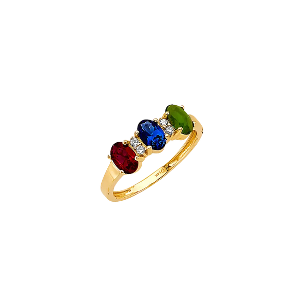 3 Stone Color CZ Ring - 14k Yellow Gold