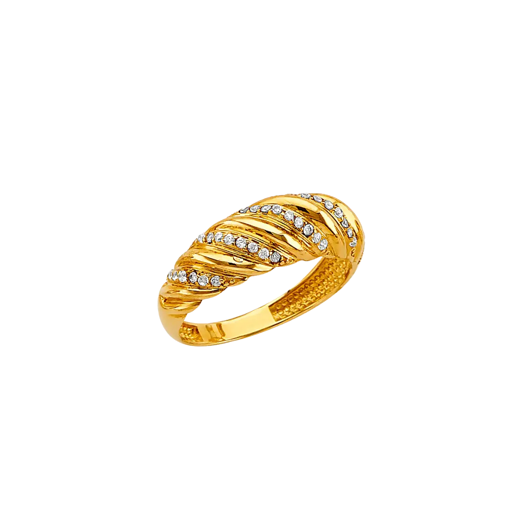 Shrimp Dome CZ Ring - 14k Yellow Gold