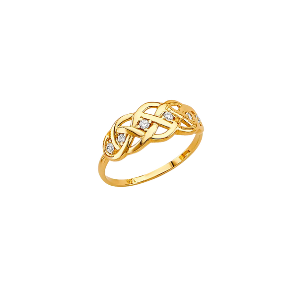 Flat Knot CZ Ring - 14k Yellow Gold