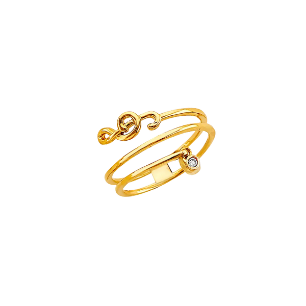 Musical Note Line CZ Ring - 14k Yellow Gold