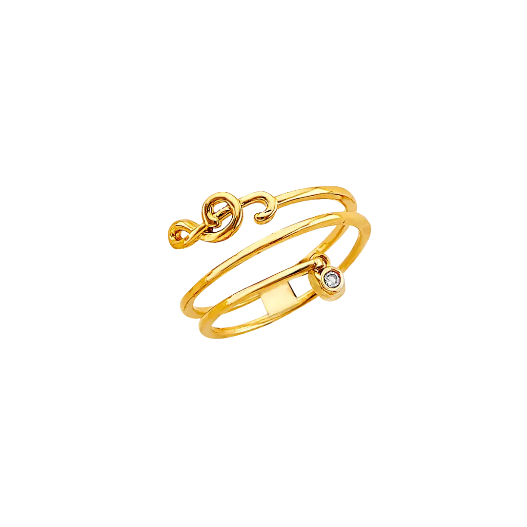 Musical Note Line CZ Ring - 14k Yellow Gold